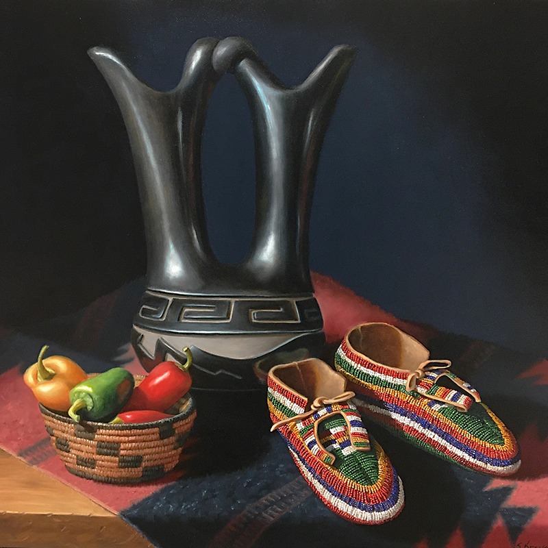 Native American artifacts painted in oil by Sue Krzyston